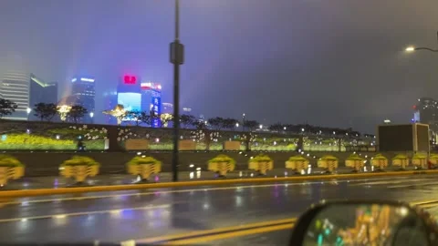 Night view of the Bund on a rainy day in Shanghai under lockdown Stock Footage 197112860