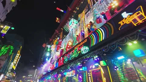 Night view of busy Bui Vien Walking Street - famous party area of Saigon. Stock Footage 295888671