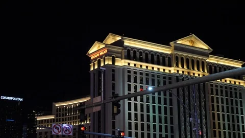 Night view of the Caesars Palace Stock Footage 101825840