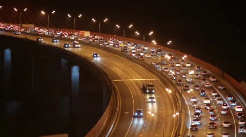 Night view with car traffic jam on the bridge highway Stockbeeldmateriaal 37656936