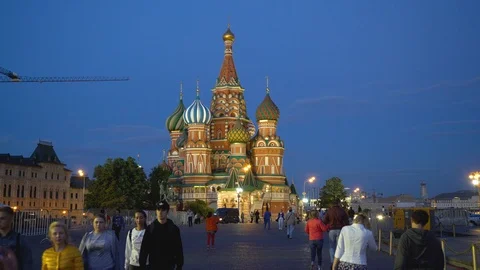 Night view of the Cathedral of St. Basil the Blessed Stock Footage 90481214
