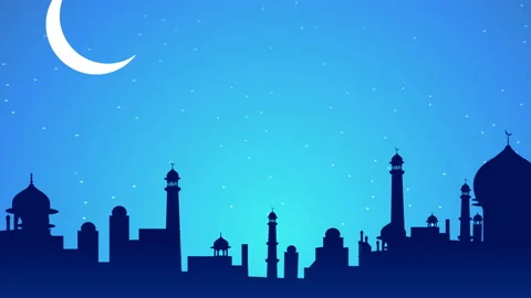 Night view celebration of Eid Mubarak in Muslim community Stock Footage 138176384