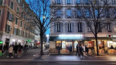 Night view of center of city of Nice, France Video stock 332990448