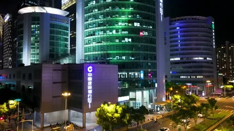 Night View of the Central Business District in Suzhou Industrial Park Stock Footage 312985809