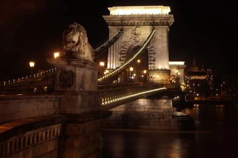 Night view of the Chains Bridge, Budapest, Hungary, Europe Stock Photos