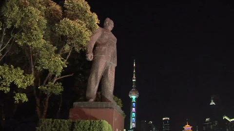 The Night View of Chen Yi Monument on Zongshan Dong Lu Stock Footage 327885931