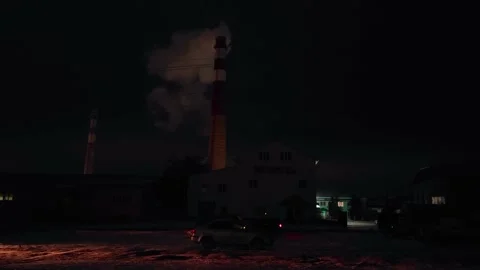 Night view of chimney with smoke Stock Footage 221729647
