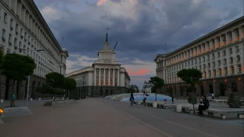 Night view of the City centre of Sofia, the capital of Bulgaria. Time lapse. Stock Footage 152630989