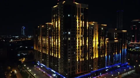 Night view of the city, quadcopter flight, glowing city, top view Stock-Footage 167962436