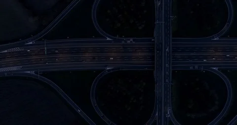 Night view of cloverleaf interchange Stock Footage 98597952