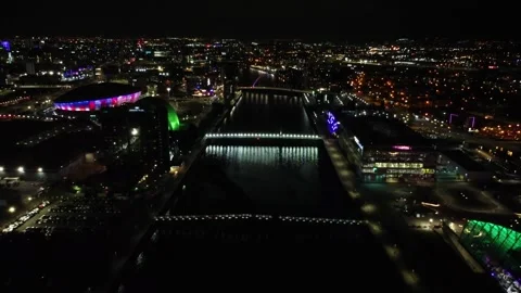 Night view of the Clyde from a Drone Stock Footage 171780893