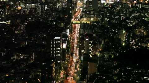 Night View of the Congested Metropolitan Expressway No. 3 Stock Footage 324935874