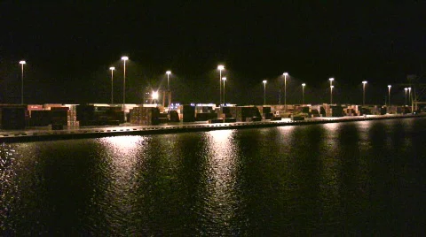 Night view of container storage Stock Footage 89469