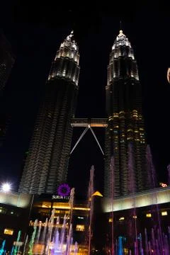 Night view of the dancing multi-colored fountains. Show of Singing Fountains Stock Photos