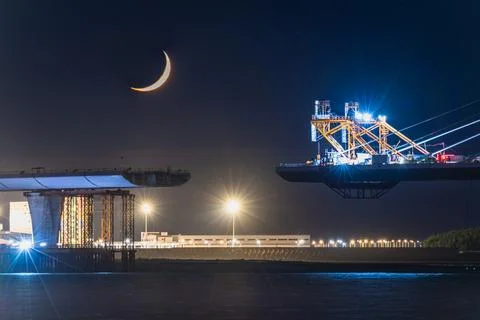Night View of Danjiang Bridge Construction in Tamsui Taiwan Foto stock