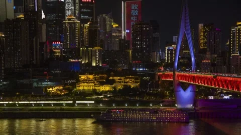 Night view delay in Yuzhong District of Chongqing on August 15th, 2023. Stock Footage 312056049