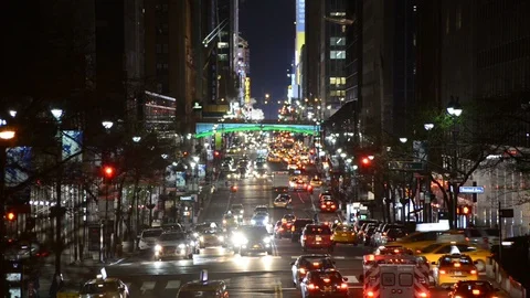 Night view down 42nd Street towards Grand Central, New York Stock Footage 88989520