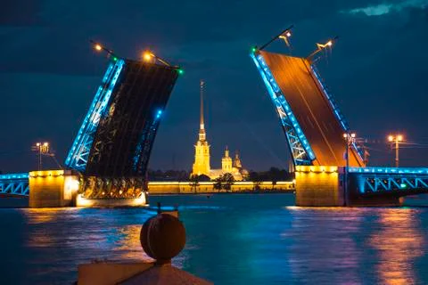 Night view of the drawbridge Stock Photos