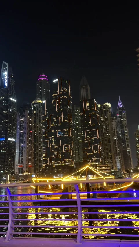 Night view of Dubai Marina walk area | Stock Video | Pond5