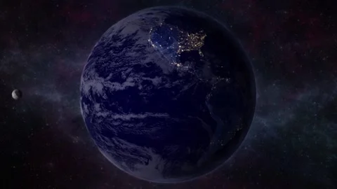 Night View Of Earth And Moon In The Space Stock Footage 189936682