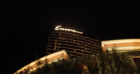 Night view of Encore Resort on the Las Vegas Strip in Paradise, Nevada, US Stock Footage 250691878