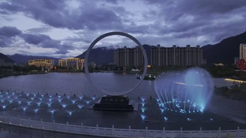 The night view of  Ethnic Unity Square in Bayi District, Nyingchi City, Tibet Stock Footage 306865056