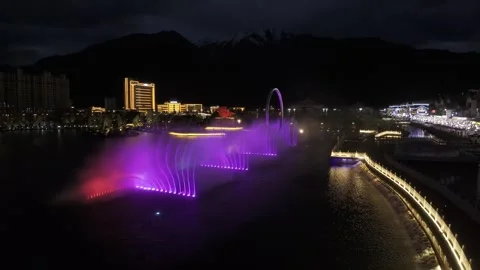 The night view of  Ethnic Unity Square in Bayi District, Nyingchi City, Tibet Stock Footage 306865074