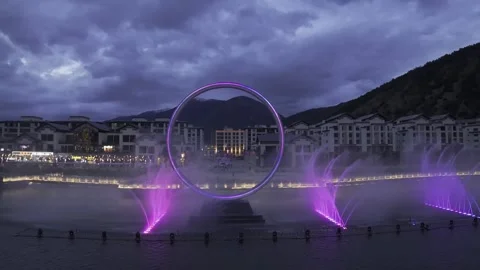 The night view of  Ethnic Unity Square in Bayi District, Nyingchi City, Tibet Stock Footage 306865085