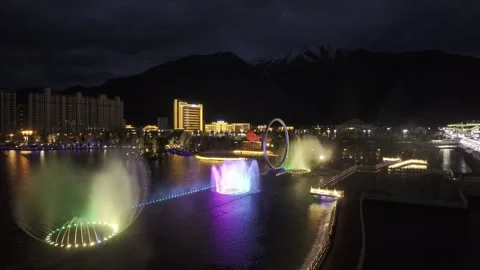 The night view of  Ethnic Unity Square in Bayi District, Nyingchi City, Tibet Stock Footage 306865113