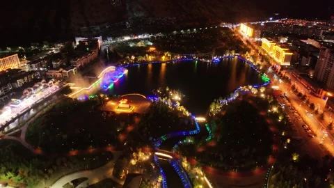 The night view of  Ethnic Unity Square in Bayi District, Nyingchi City, Tibet Stock Footage 306865219