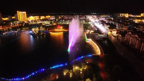 The night view of  Ethnic Unity Square in Bayi District, Nyingchi City, Tibet Stock Footage 306865290