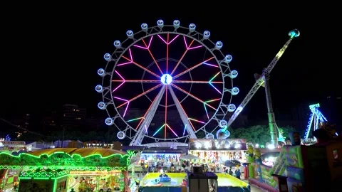 Night view of the fair in the Turia Park Stock Footage 159168562