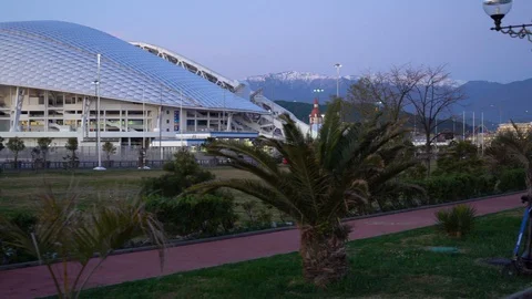 Night view of Fisht Stadium and Olympic Park Stock Footage 129342228