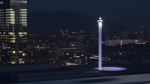 Night view of the Free fall tower at Switzerland. Stock Footage 120972968