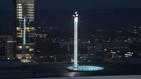 Night view of the Free fall tower at Switzerland. Stock Footage 120973562