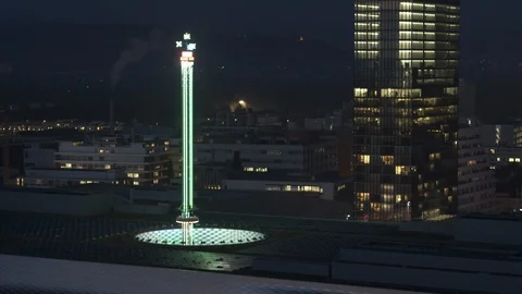 Night view of the Free fall tower at Switzerland. Stock Footage 120974083