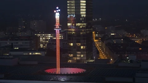 Night view of the Free fall tower at Switzerland. Stock Footage 120974632