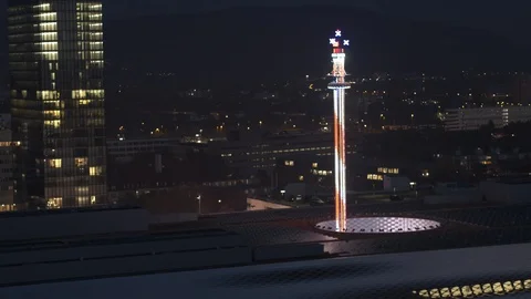 Night view of the Free fall tower at Switzerland. Stock Footage 120975643
