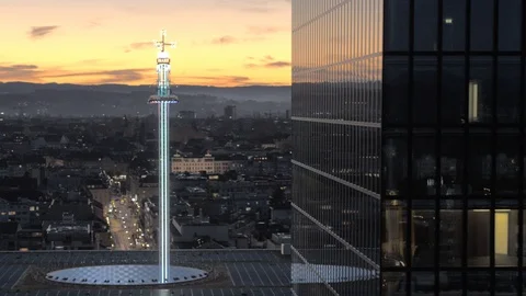 Night view of the Free fall tower at Switzerland. Stock Footage 120984183