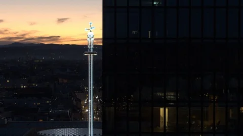 Night view of the Free fall tower at Switzerland. Stock Footage 120984614