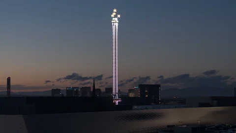 Night view of the Free fall tower at Switzerland. Stock Footage 120984907