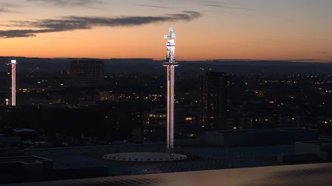 Night view of the Free fall tower at Switzerland. Stock Footage 120985222