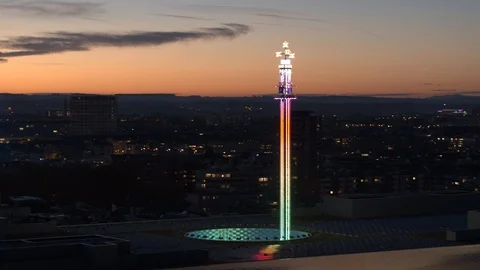 Night view of the Free fall tower at Switzerland. Stock Footage 120985405