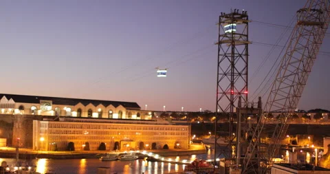 Night view to funicular across Penfeld river in Brest, France Stock-Footage 269654760