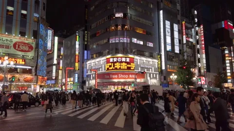 Night view of godzilla road gate and central road in Shinjuku  Kabukicho. Stock Footage 150611080