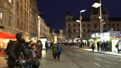 Night view of Graz, Austria Stock Footage 122694016