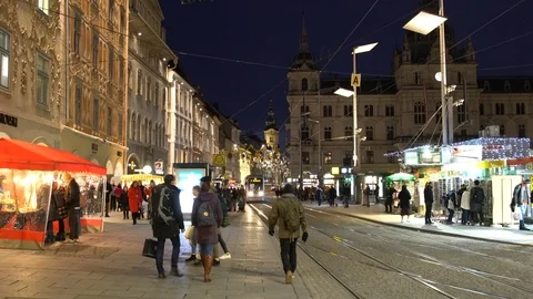 Night view of Graz, Austria Stock Footage 122694363