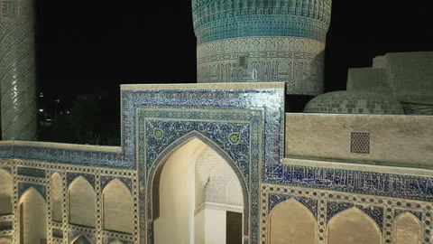 Night view of the Guri Amir or Gur Emir mausoleum in Samarkand, Uzbekistan - May Stock Footage 252937804