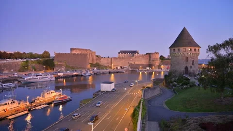 Night view to the harbor of Brest, France Stock Footage 119287953