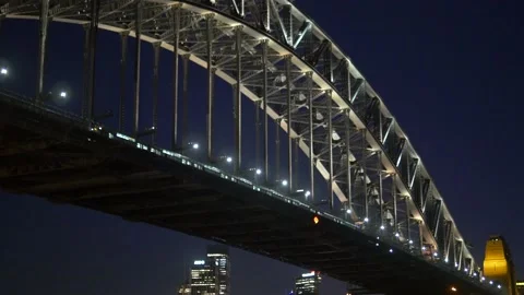 Night View Of Harbour Bridge In Sydney, Australia Stock Footage 158964771